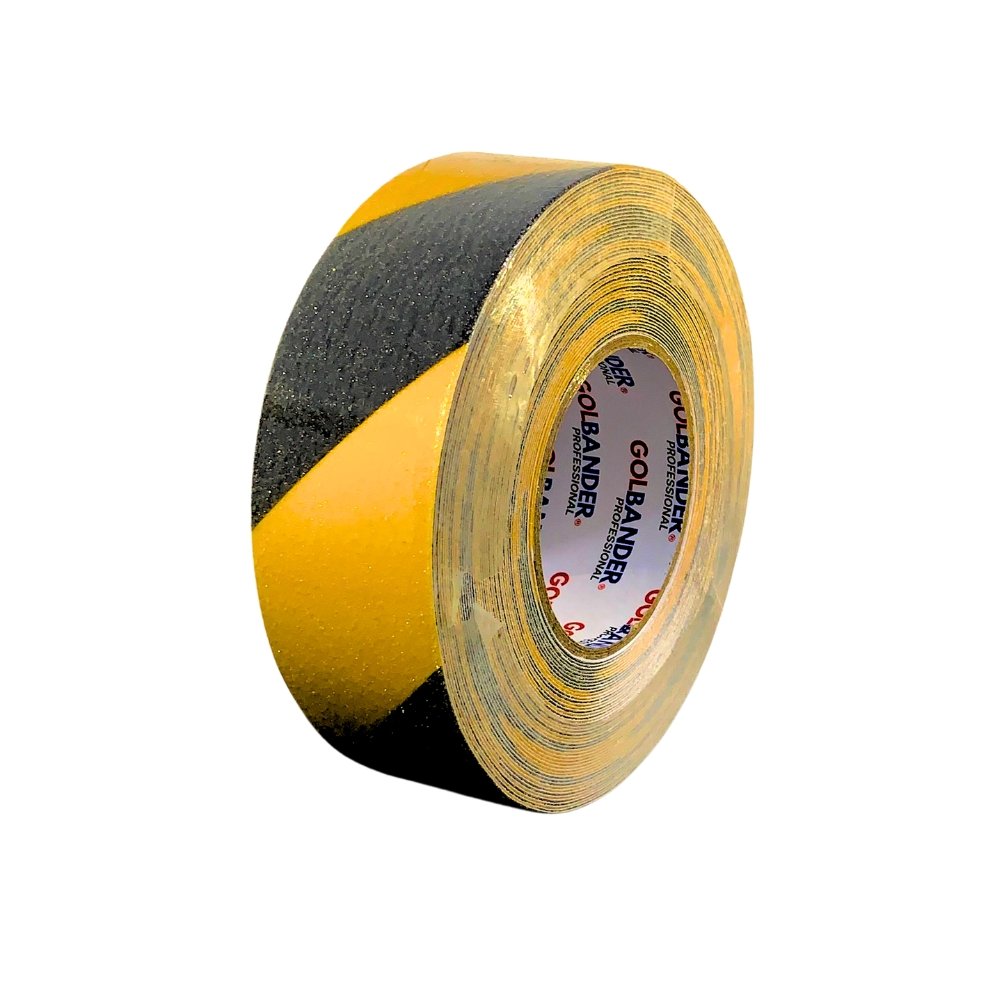 cinta-antideslizante-amarilla-con-negro-golbander-professional-para-escaleras Cinta antideslizante amarilla con negro Golbander Professional.