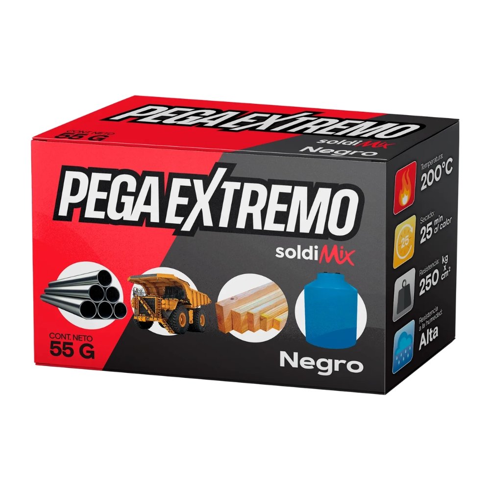 Pega extremo Soldimix 55 gr color negro.